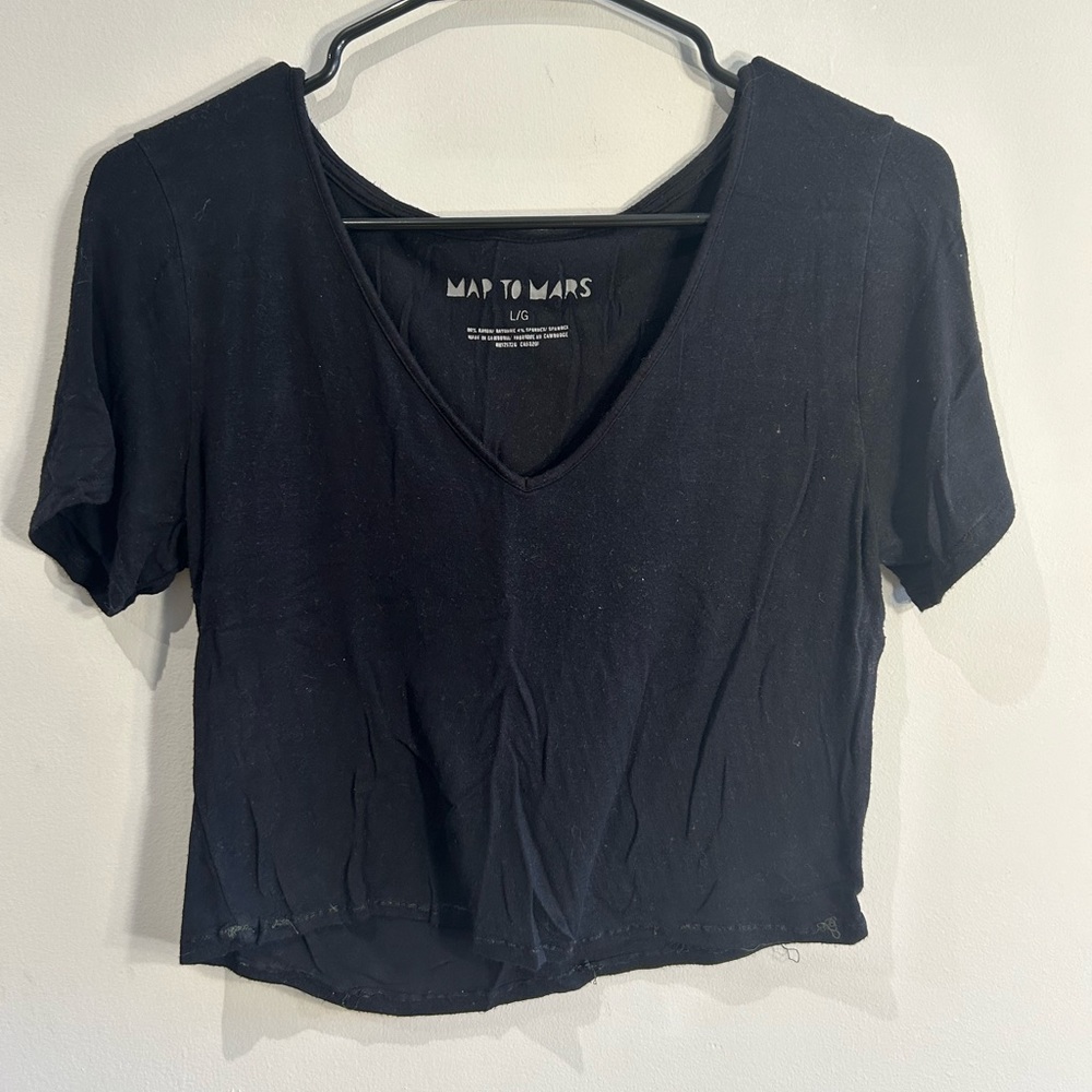Map To Mars - Black Mini Crop Top - Size L fits like a S